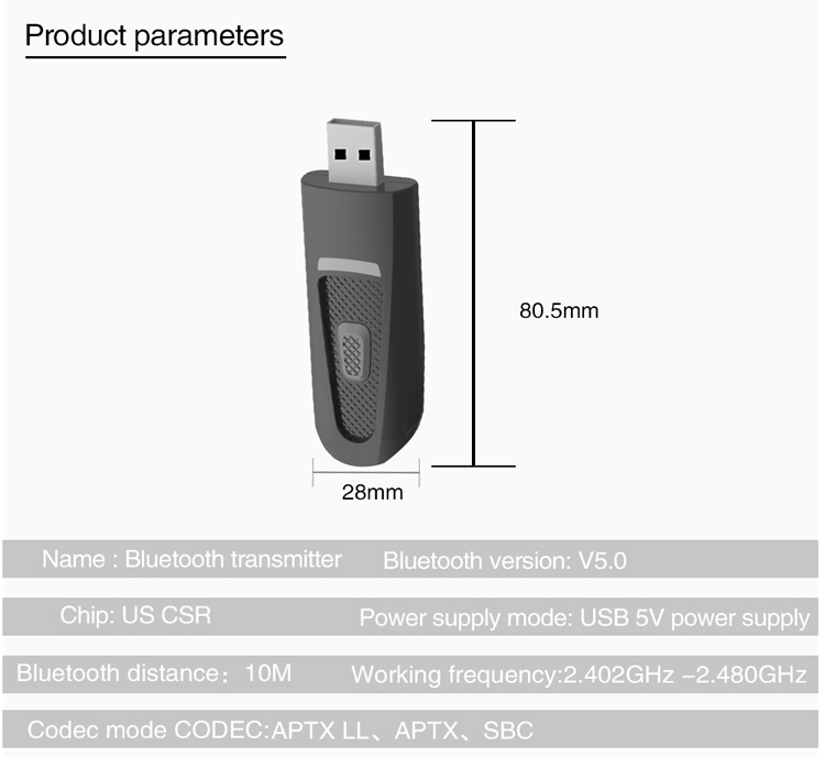 Wireless Bluetooth USB Audio Dongle for TV Earphones Headphones Speakers aptX Low Latency LL Plug and Play